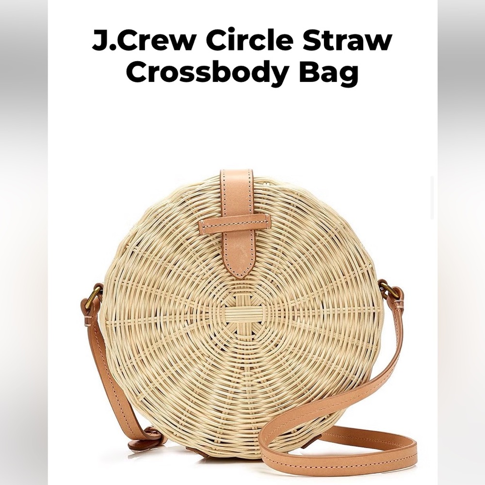 J. Crew round straw bag leather strap, magnetic/leather snap closure gently used